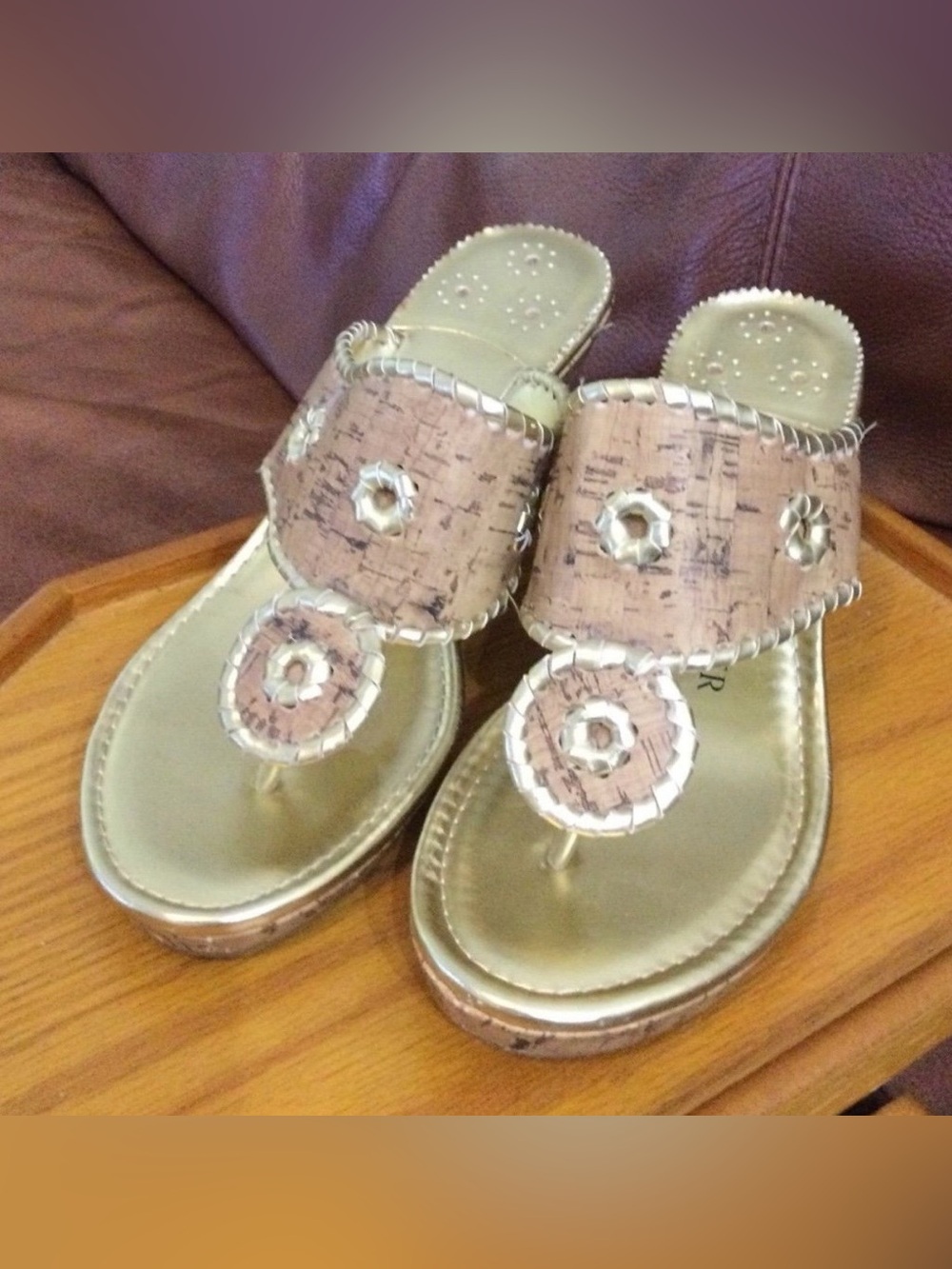 Jeffery Tyler Cork and Gold Wedge Sandals
Augusta size 8